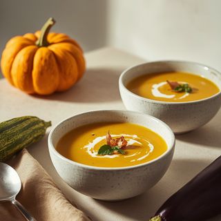 Herbst-Cremesuppen aus Kürbis, Zucchini und Aubergine