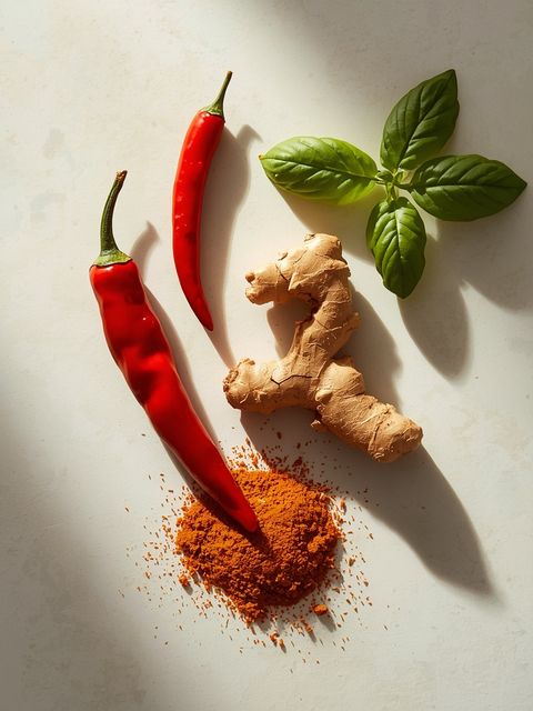 Capsicum, ginger, cinnamon, curry spice, basil - additives that accelerate metabolism