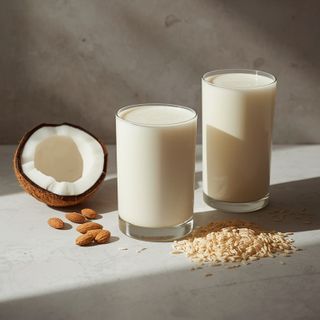 Dairy-free plant-derived beverage alternatives – Coconut, almond, rice, and spelt-based options
