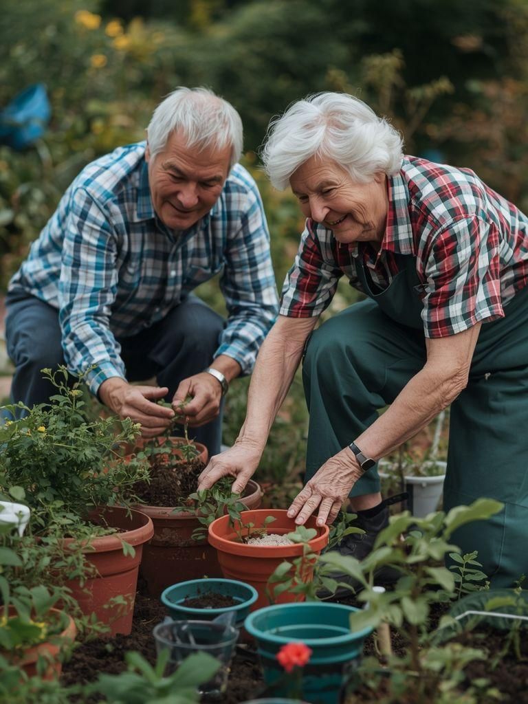 Ogrodnictwo, używanie pojemników, osoby starsze powyżej 60 lat