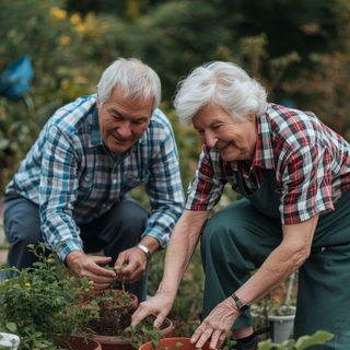 Garten, Verwendung von Behältern, ältere Erwachsene über 60 Jahre