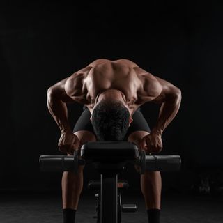 Bent Over Dumbbell Rear Delt Raise With Head On Bench