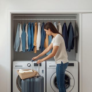 Laundry, fold or hang clothes, put clothes in washer or dryer, packing suitcase, washing clothes by hand, implied standing, light effort