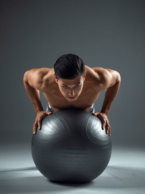 Push-Ups With Feet On An Exercise Ball