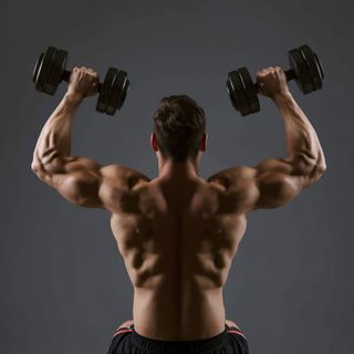 Sitzend Bent-Over Two-Arm Kurzhantel Triceps Streckung