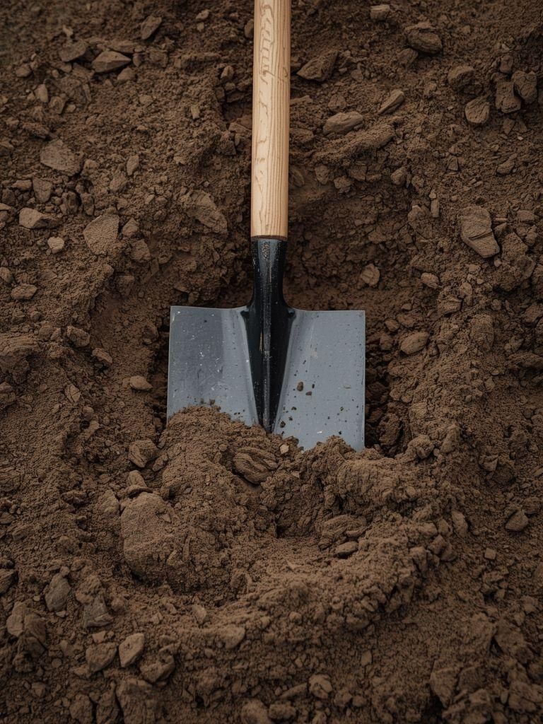 Schmutz mit einer Schaufel verteilen