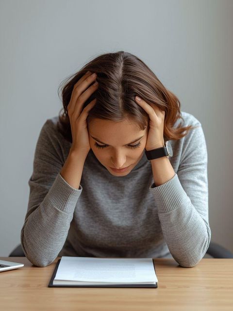Sitting at Desk, Resting Head on Hands