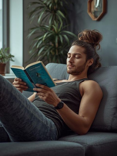 Reclining, reading