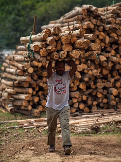 Holz transportieren, laden oder stapeln, Beladen/Entladen oder Transport von Holz, geringer bis mittlerer Aufwand