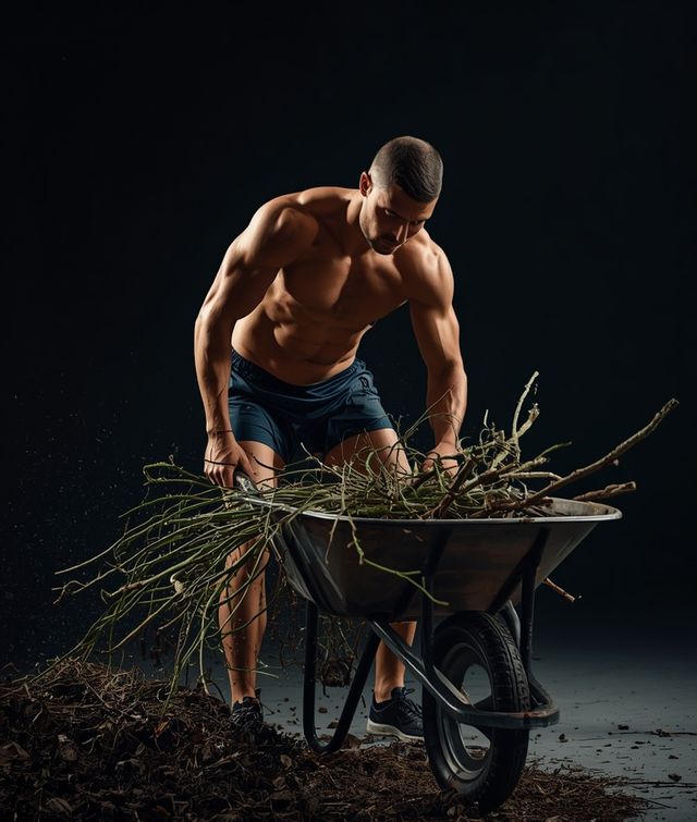 Clearing brush, hauling branches, and wheelbarrow chores
