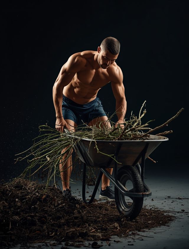 Clearing brush, hauling branches, and wheelbarrow chores