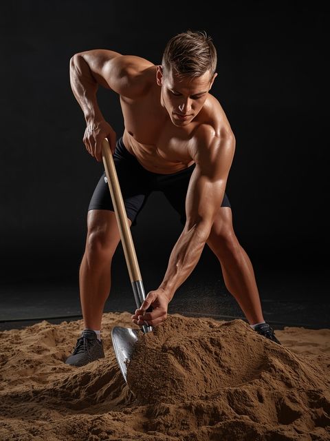 Sandkasten graben, Sand schaufeln