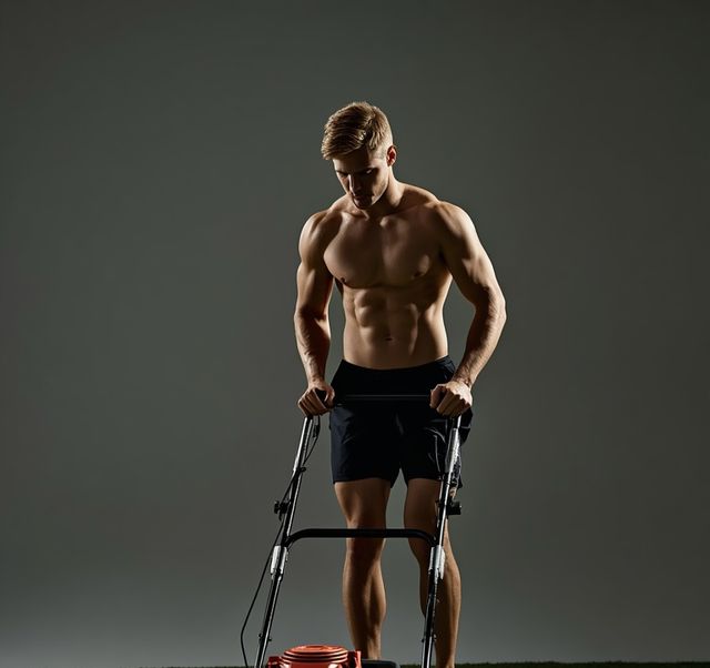 Lawn mowing with manual push mower