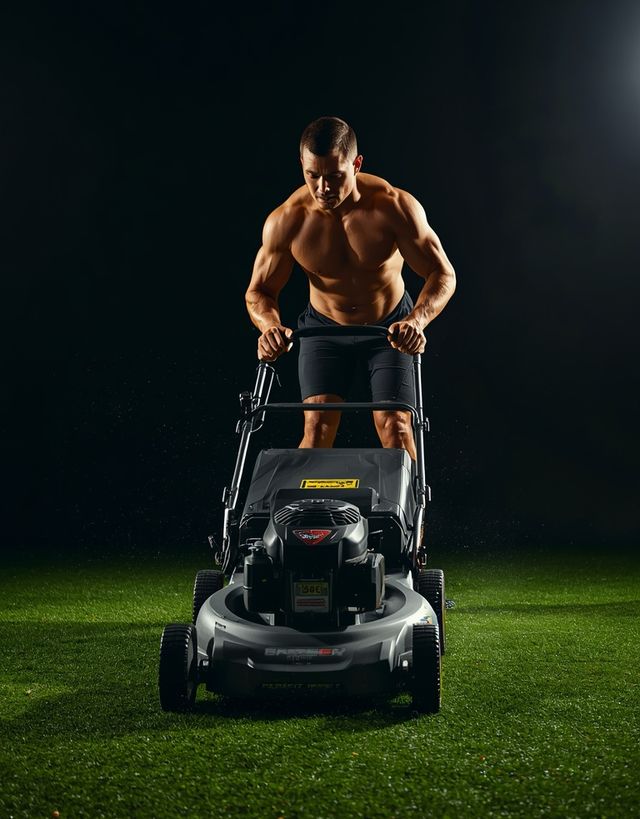 Lawn mowing with power mower (moderate effort)