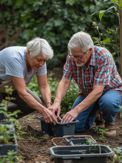 Garten, mit Containern, ältere Erwachsene > 60 Jahre