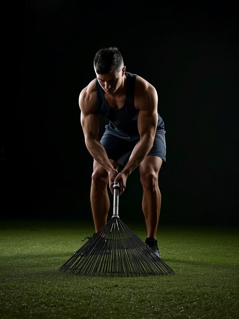 Raking lawn
