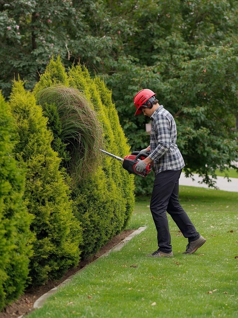 Krzesiwy do przycinania krzewów lub drzew, nożyce do cięcia, używając dmuchawy do liści, brzegi, umiarkowany wysiłek