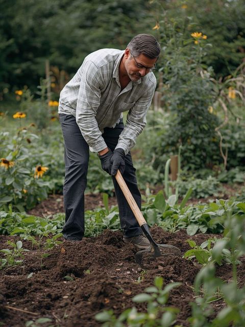 Gartenkultivierung am Wochenende mit Hacke, erfordernder moderater bis energischer Anstrengung
