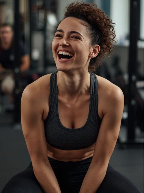 Laughing, Sitting
