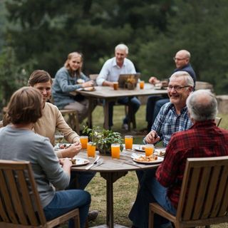Retreat/Family Reunion Activities Involving Sitting, Relaxing, Talking, Eating