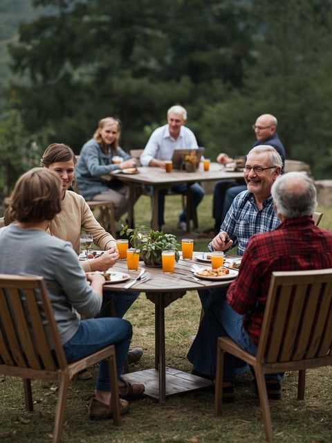 Retreat/Family Reunion Activities Involving Sitting, Relaxing, Talking, Eating