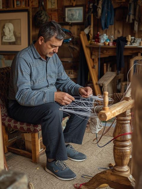 Sitting, Arts & Crafts, Woodcarving, Weaving, Wool Spinning, Moderate Effort