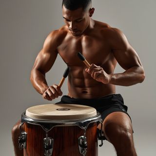 Trommeln (z.B. Bongos, Congas, Benbe), mäßig, Sitzen