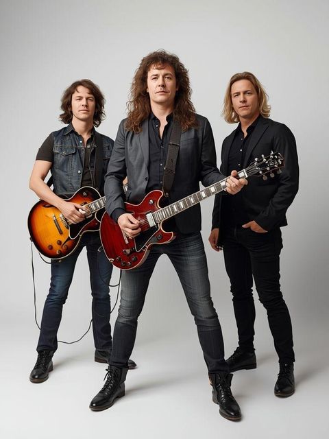 Gitara, zespół rock and roll, stojąca