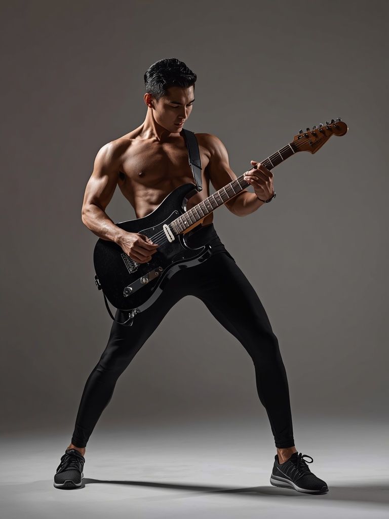 Guitar, rock and roll band, standing