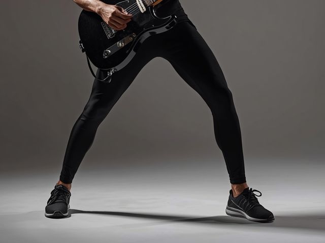 Playing Electric Guitar in a Rock Band While Standing