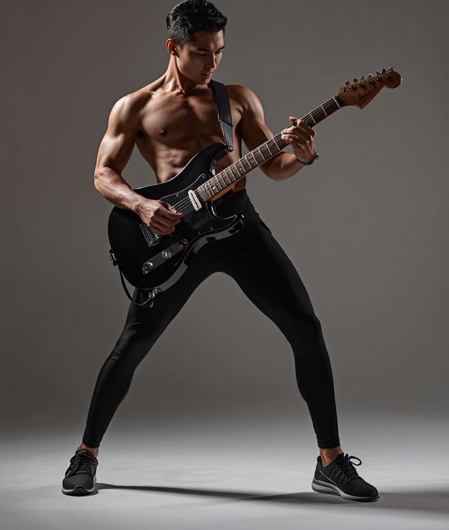 Playing Electric Guitar in a Rock Band While Standing