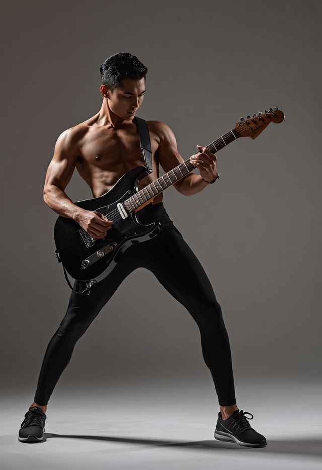 Playing Electric Guitar in a Rock Band While Standing