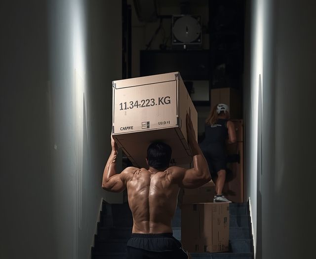 Kisten und Pakete über Treppen tragen (11–22 kg)