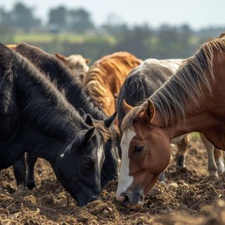 Landwirtschaft, Viehfütterung, Pferde