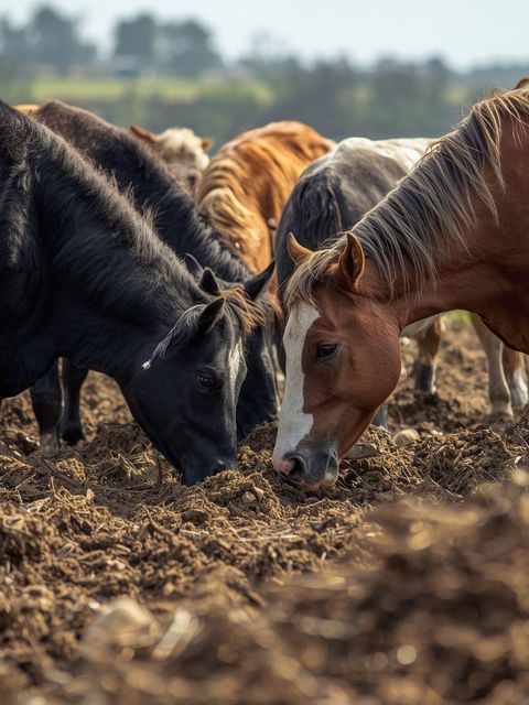 Landwirtschaft, Viehfütterung, Pferde