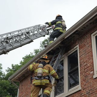 Firefighters, Raising and Climbing Ladder with Full Gear, Simulated Fire Suppression 2