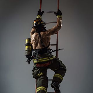Firefighters, Raising and Climbing Ladder with Full Gear, Simulated Fire Suppression 2