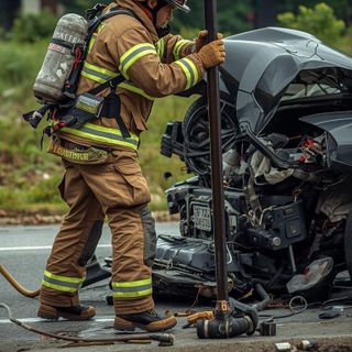 Firefighter, Rescue Victim, Automobile Accident, using Pike Pole