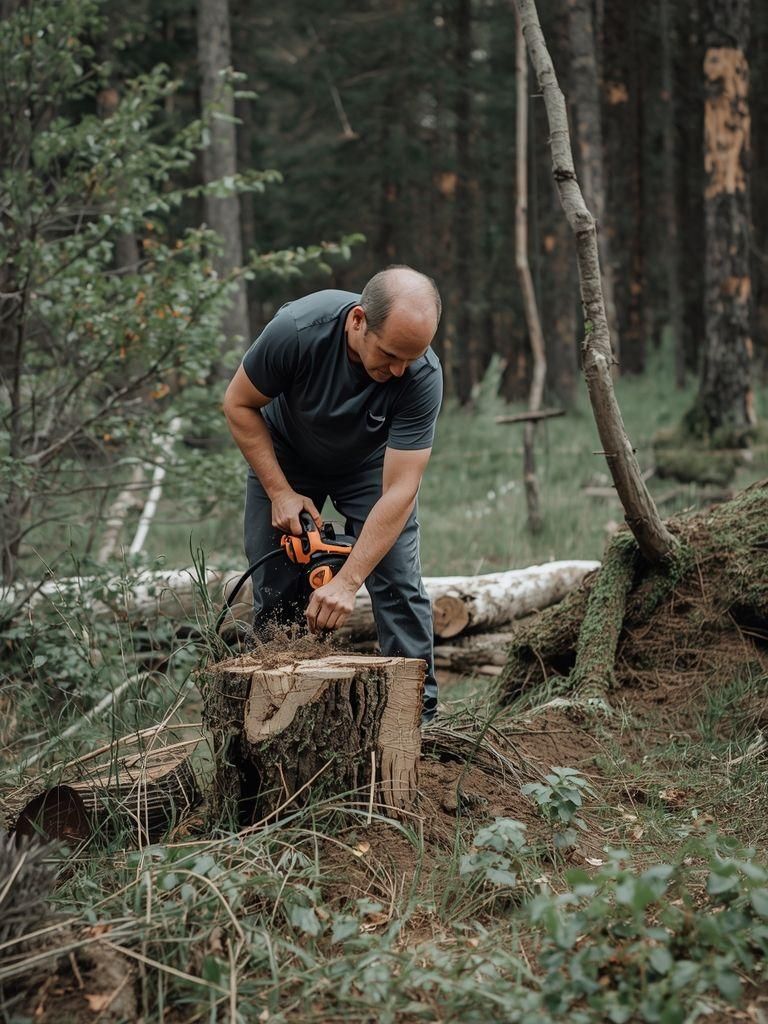 Forstwirtschaft, mäßiger Aufwand (z. B. Sägen von Holz mit elektrischer Säge, Unkrautentfernung, Hacken)