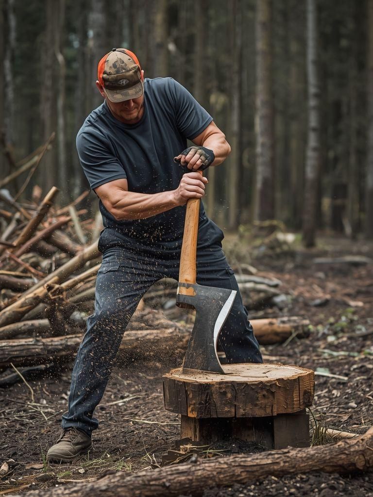 Forst, Axt-Hacken, schnell, 1,25 kg Axt, 35 Schläge/min, kräftiger Aufwand