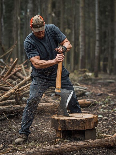 Forestry, ax chopping, fast, 1.25 kg axe, 35 blows/min, vigorous effort