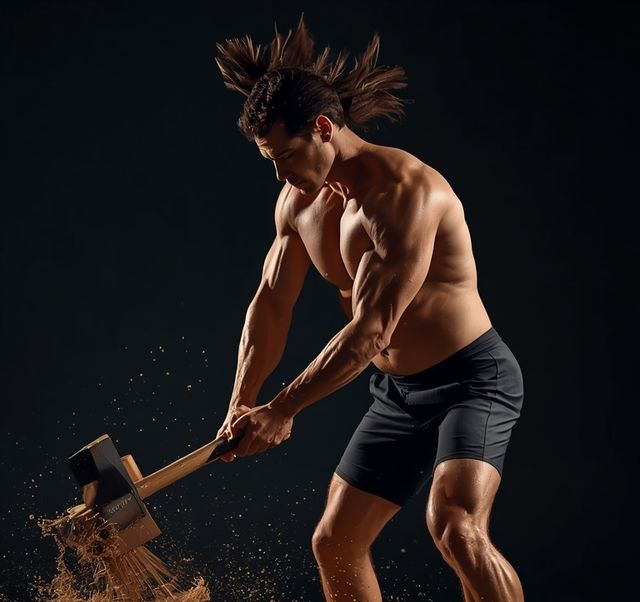 Forstwirtschaft: Holzhacken mit der Axt (1,25 kg), zügiges Tempo (35 Schläge/Min.), kräftiger Aufwand