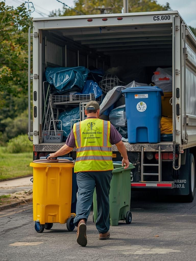 Garbage Collector, Walking, Dumping Bins into Truck