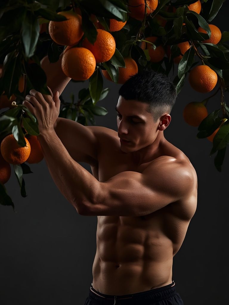 Arbeit auf der Orangenplantage, Obstpflücken