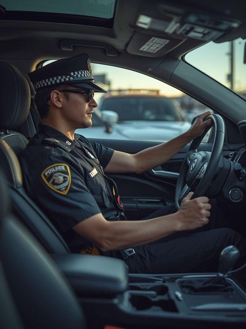 Policja, prowadzenie radiowozu, siedzenie