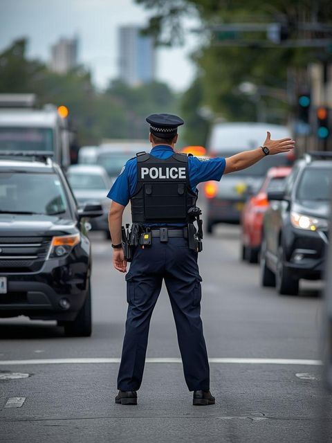 Police, Directing Traffic, Standing