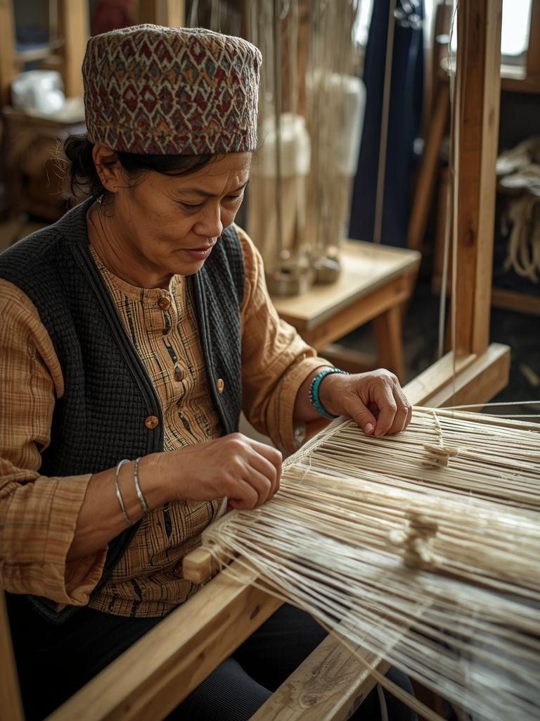 Maßschneiderei, Weberei, moderate Anstrengung (z.B. Spinn- und Webvorgänge, Lieferung von Kisten mit Yam an Spinner, Beladung von Warpbohnen, Pfahlwickeln, Kegelwickeln, Umlenken, Stoffschneiden)