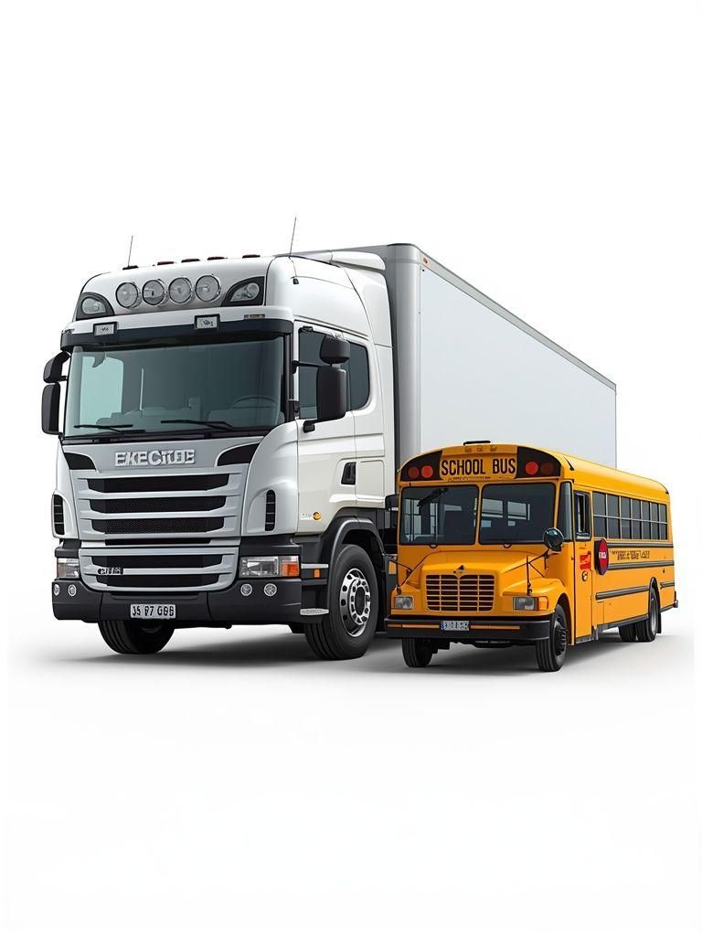 Ciężarówka, samochód dostawczy, taksówka, wahadłowiec, autobus szkolny