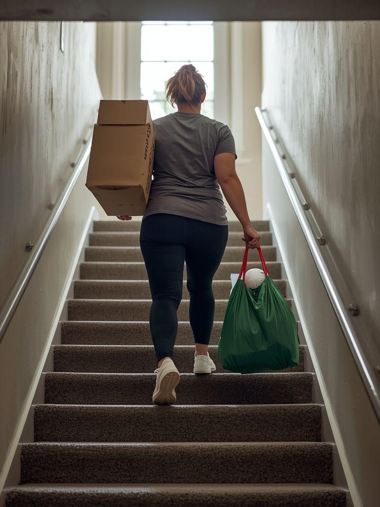 Spacer lub chodzenie w dół po schodach lub stanie, przenoszenie przedmiotów o wadze około 50 do 74 funtów