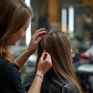 Haare oder Nägel von jemand anderem gemacht, sitzen